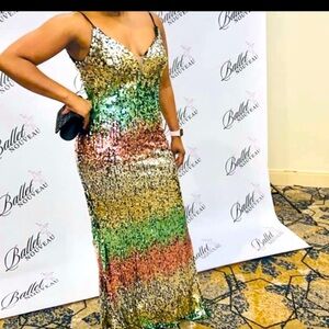 Rainbow Sequin Evening Gown